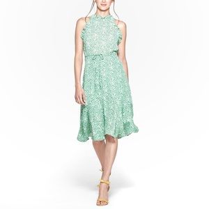 WHO WHAT WEAR Dress Sleeveless Halter Ruffles Fit Flare NWOT